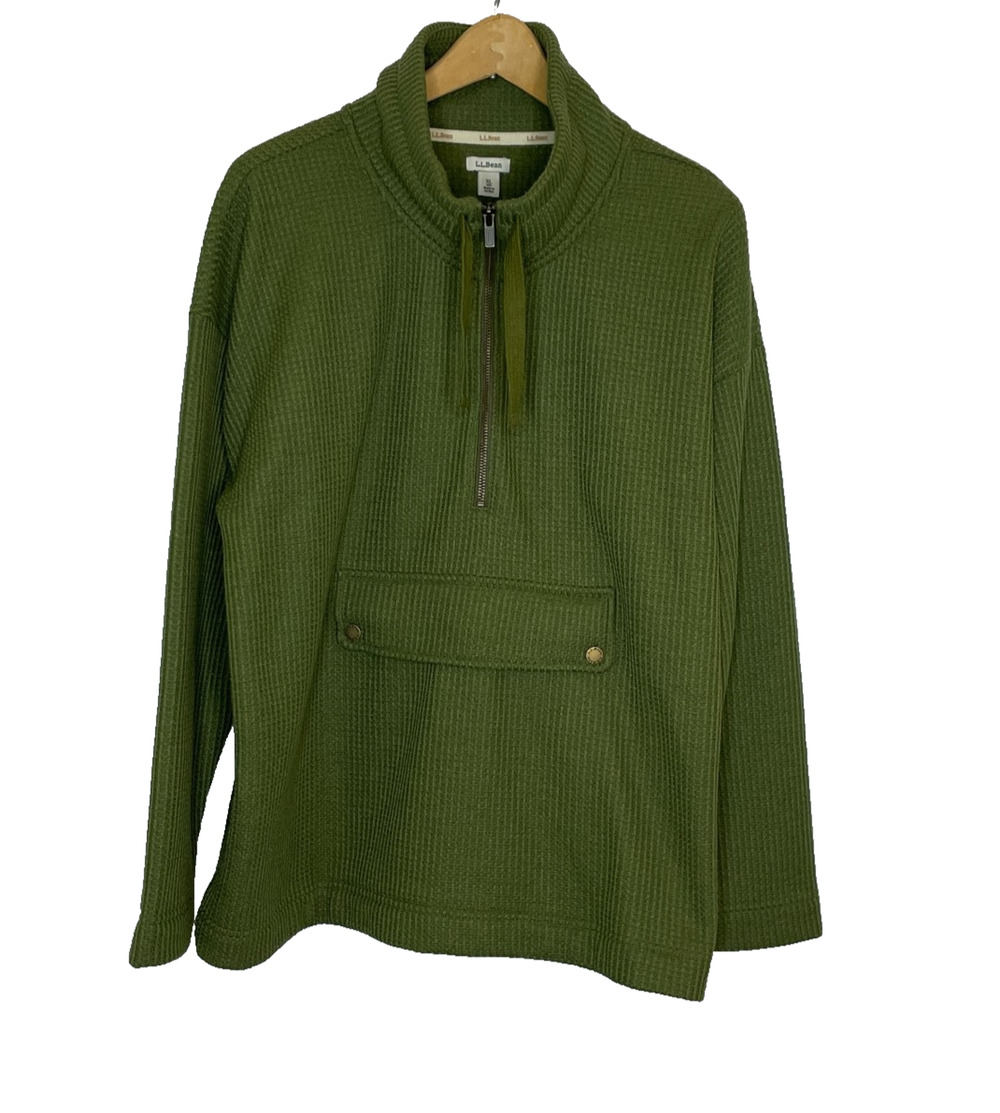 Women's XL L.L.Bean Birchwood Brushed Waffle Anorak Green Polyester Pullover